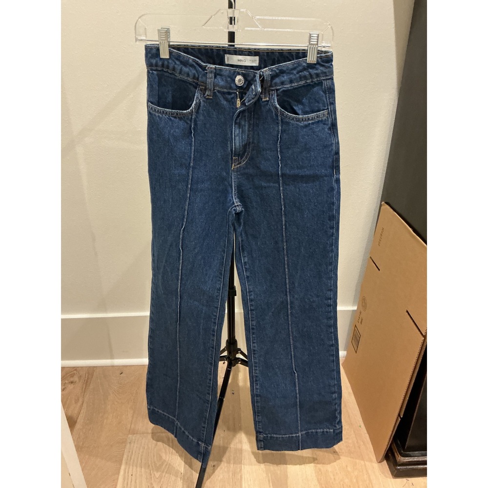 Mango MNG Womens Blue Wide Leg Seam Front Denim Jeans Size 2 EUR 34 MEX 1
